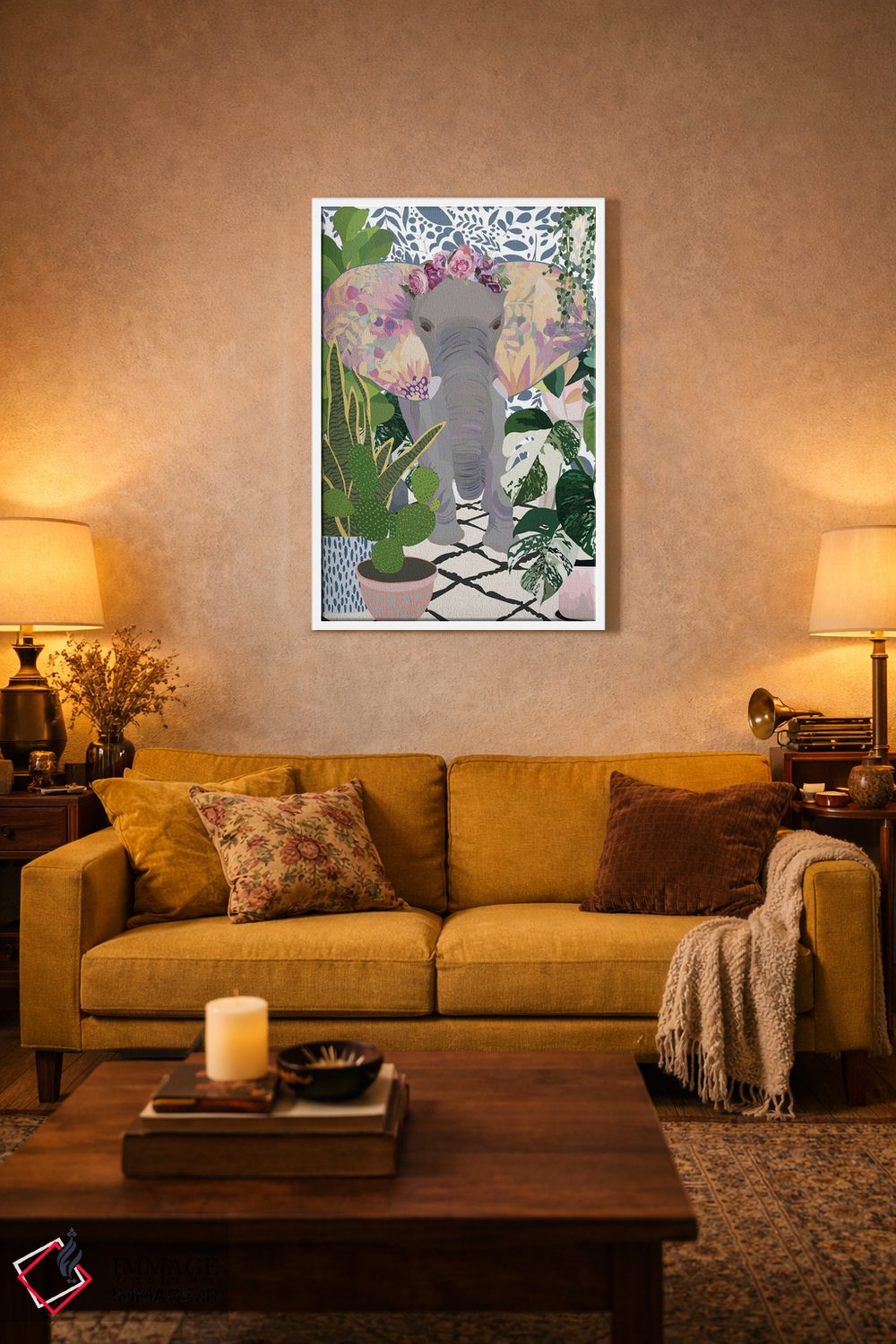 تابلو دکوراتیو فیل با گیاهان خانگی اثر سارا مانوفسکی - D2W