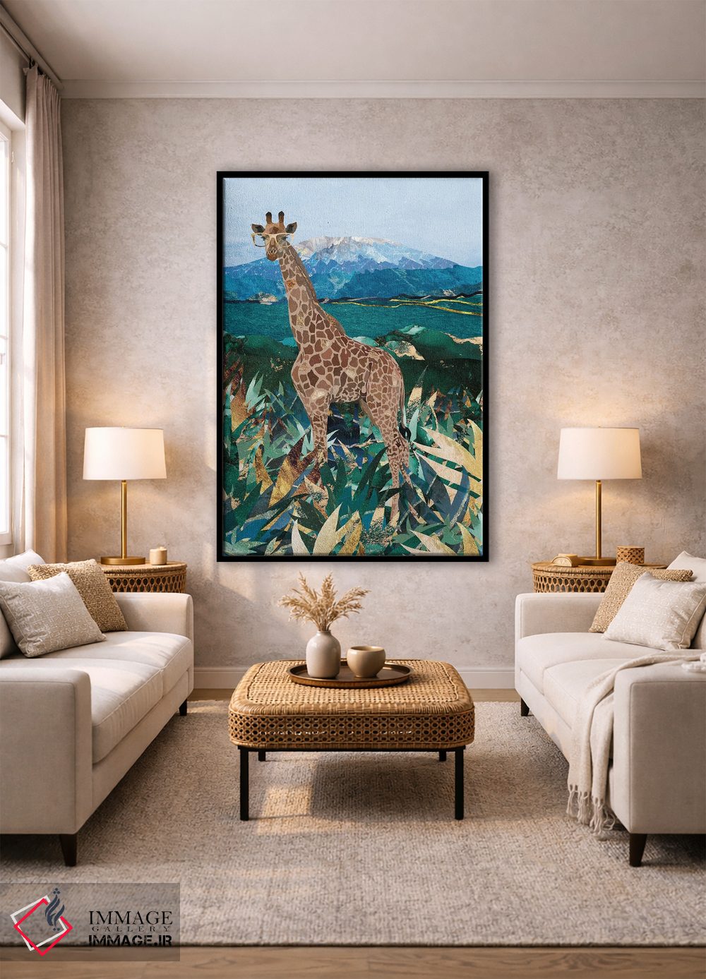 تابلو دکوراتیو زرافه در علفزارها اثر سارا مانوفسکی - D1B