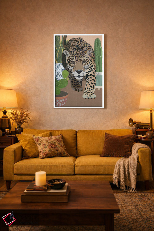 تابلو دکوراتیو پلنگ کاکتوس اثر سارا مانوفسکی - D3W