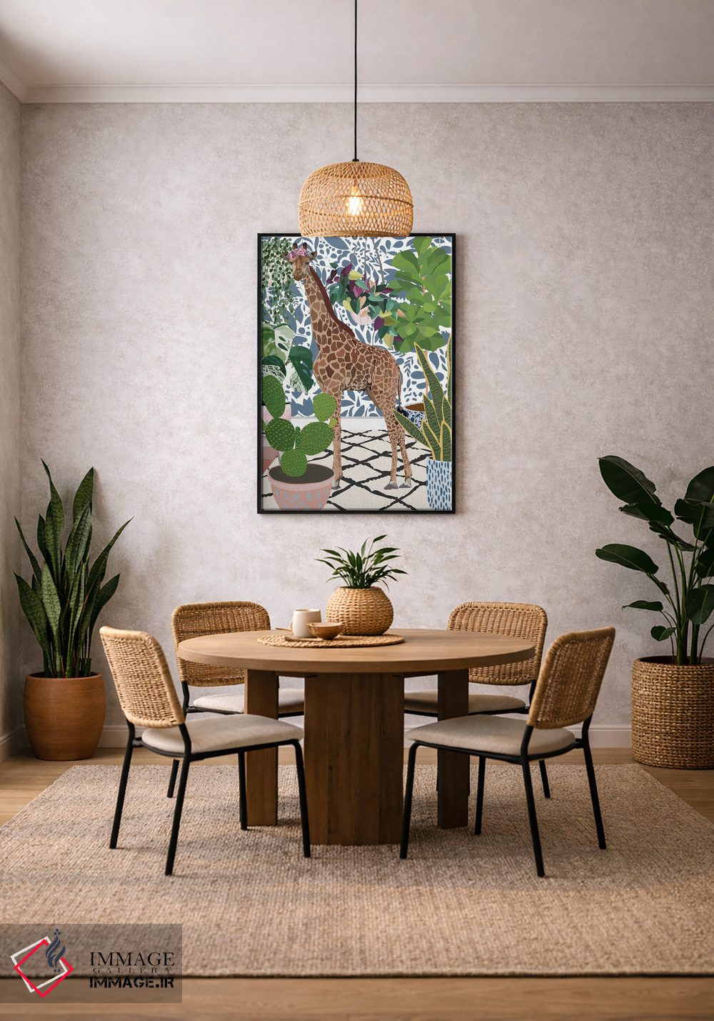 تابلو دکوراتیو زرافه با گیاهان خانگی اثر سارا مانوفسکی - D5B