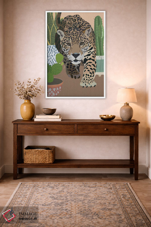 تابلو دکوراتیو پلنگ کاکتوس اثر سارا مانوفسکی - D4W