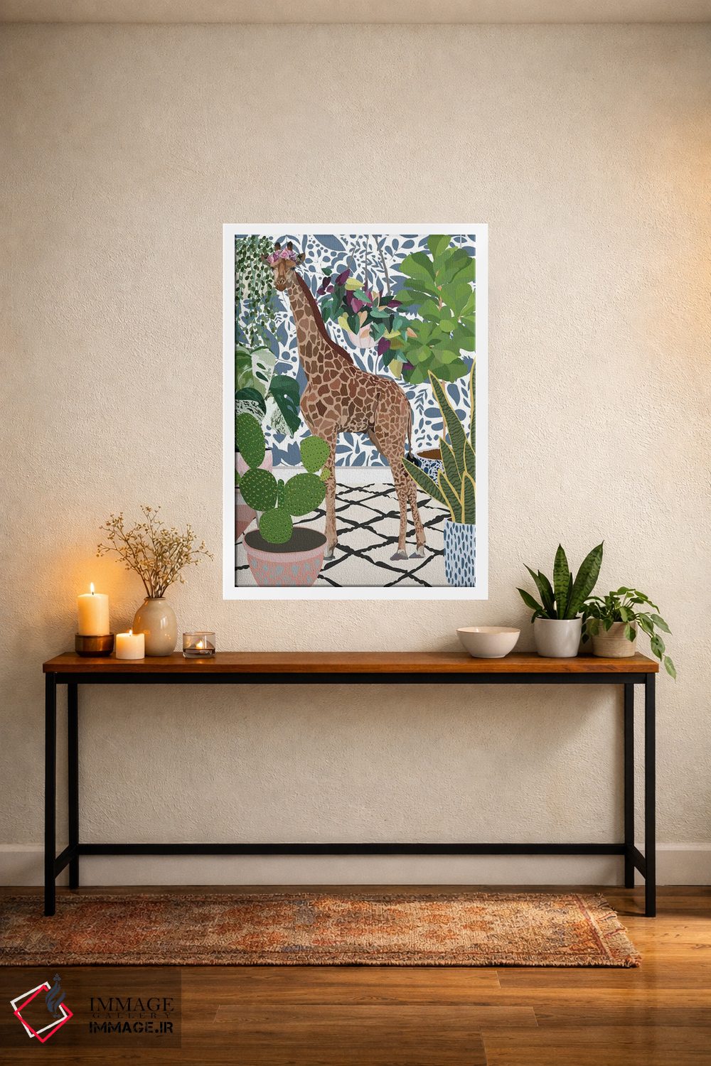 تابلو دکوراتیو زرافه با گیاهان خانگی اثر سارا مانوفسکی - D3W