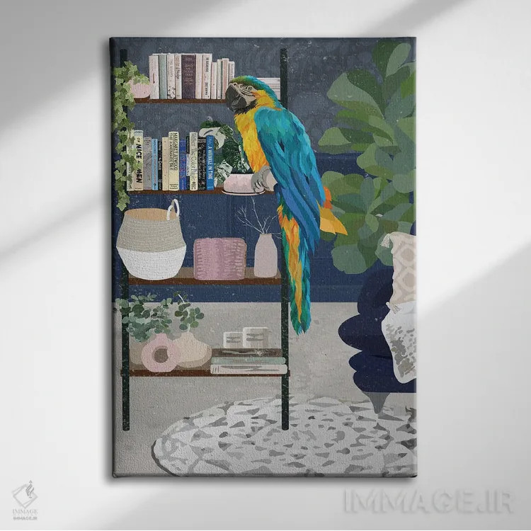 تابلو دکوراتیو قفسه کتاب ماکائو اثر سارا مانوفسکی - نمای روبهرو روی دیوار