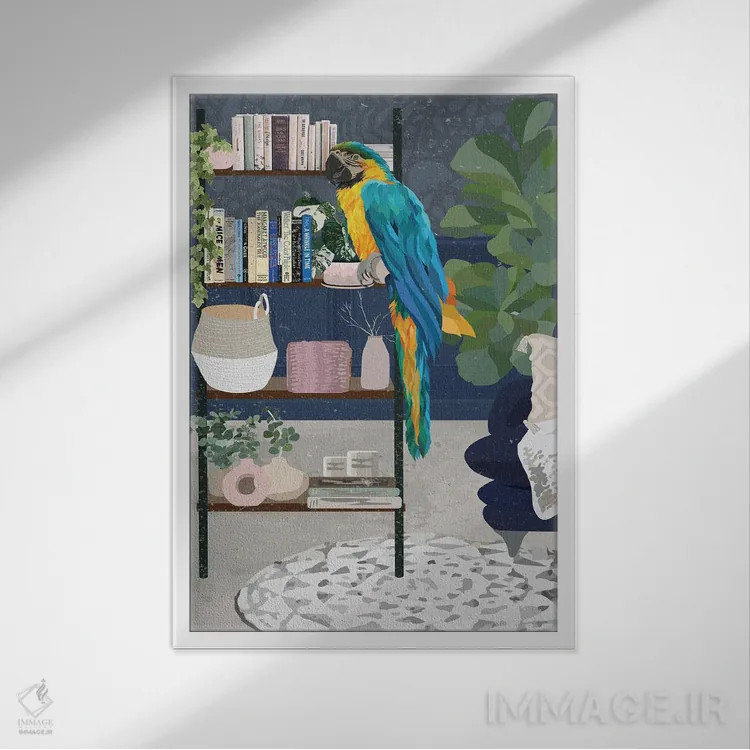 تابلو دکوراتیو قفسه کتاب ماکائو اثر سارا مانوفسکی - نمای قابدار سفید