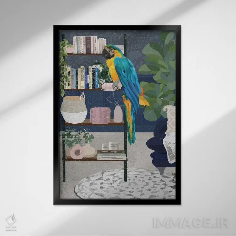 تابلو دکوراتیو قفسه کتاب ماکائو اثر سارا مانوفسکی - نمای قابدار مشکی