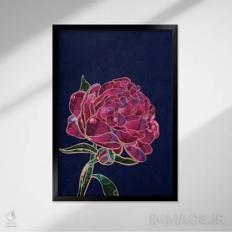 تابلو مدرن گل صدتومانی فلزی اثر سارا مانوفسکی - نمای قابدار مشکی