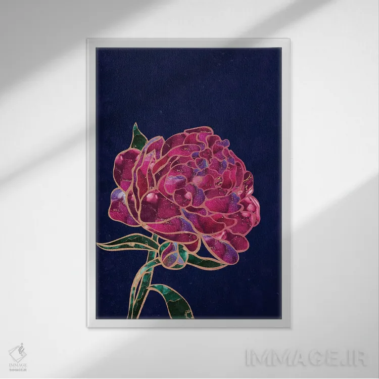 تابلو مدرن گل صدتومانی فلزی اثر سارا مانوفسکی - نمای قابدار سفید