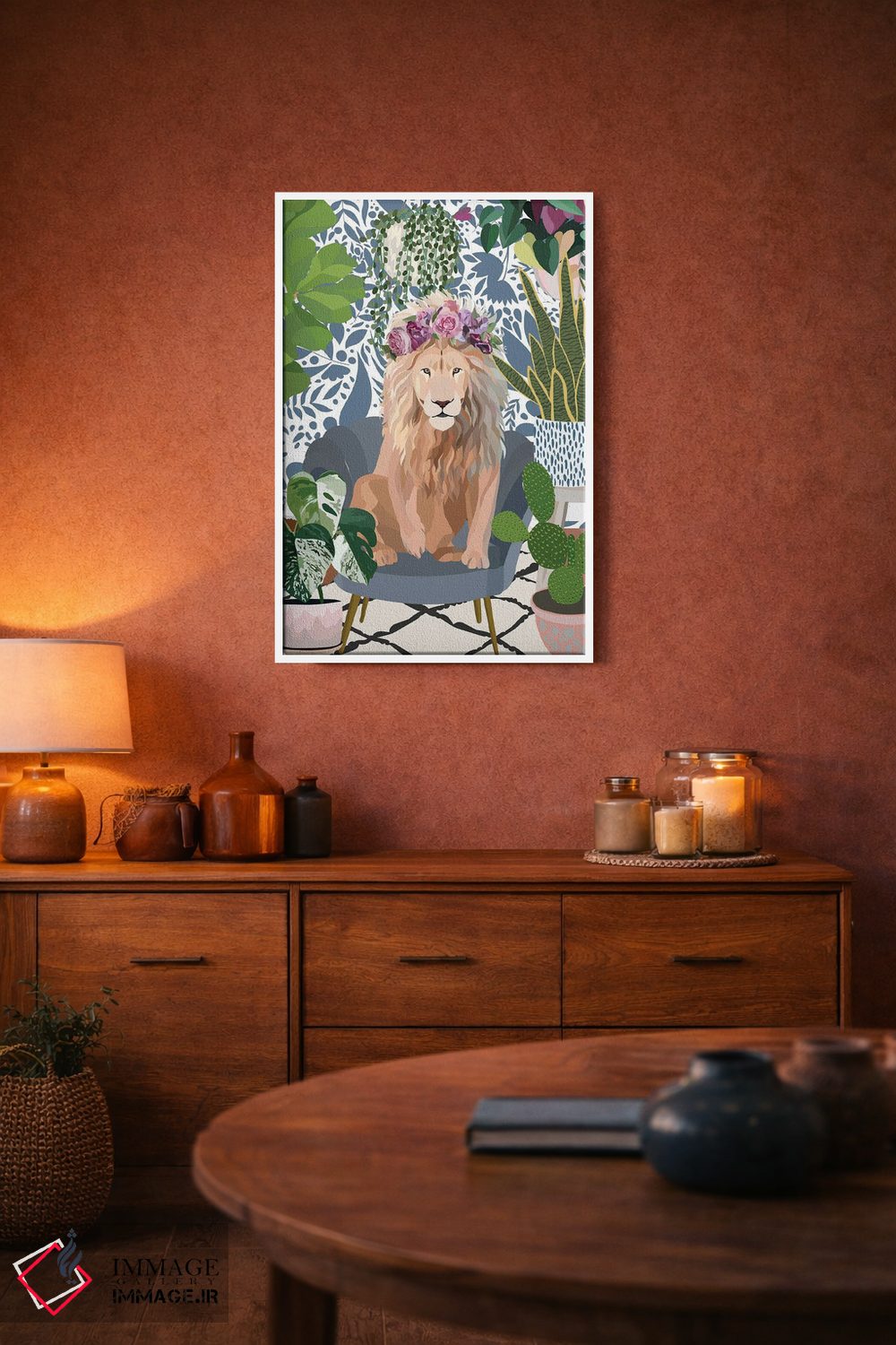 تابلو دکوراتیو شیر با گیاهان خانگی اثر سارا مانوفسکی - D1W