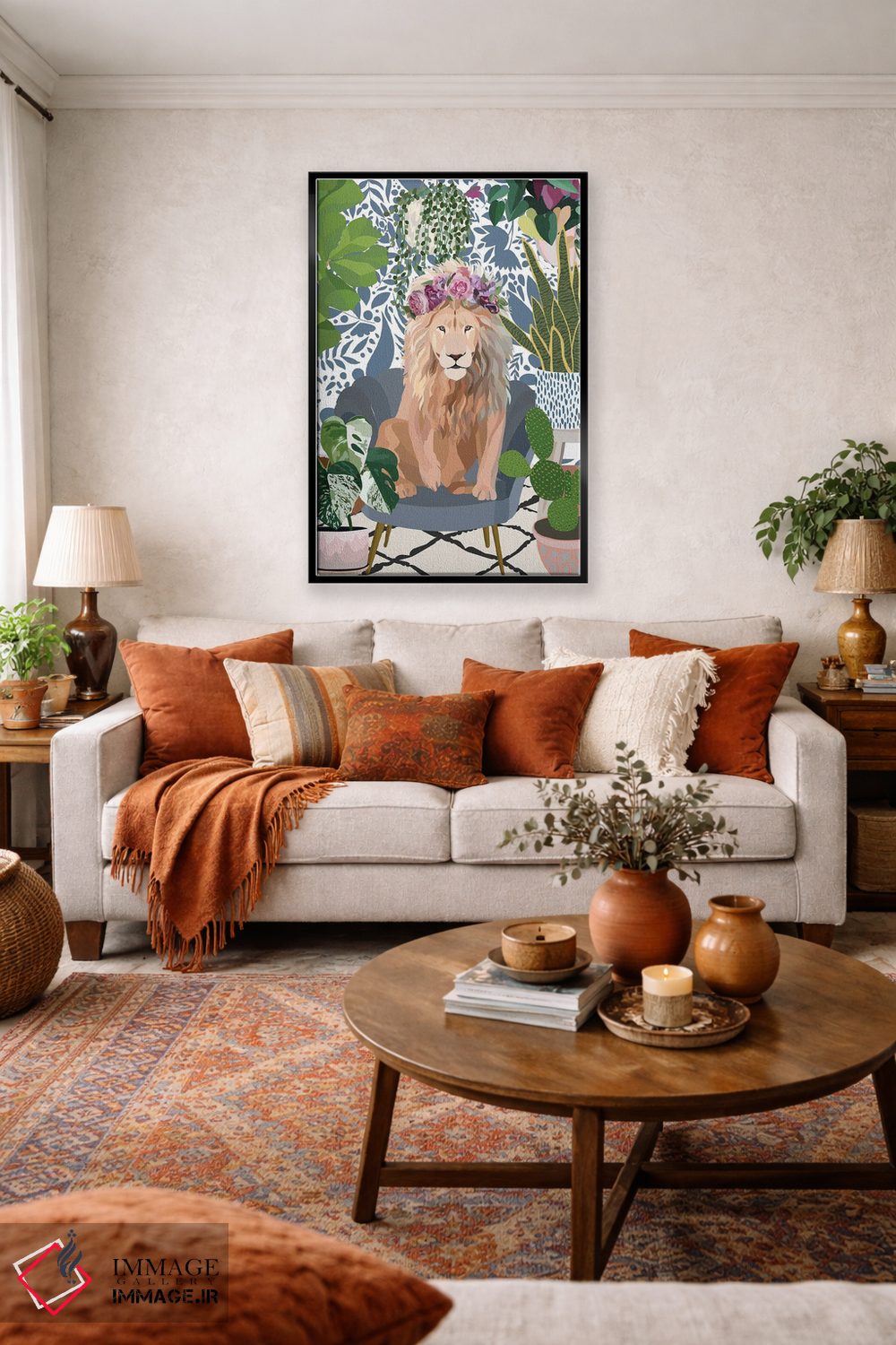 تابلو دکوراتیو شیر با گیاهان خانگی اثر سارا مانوفسکی - D3B