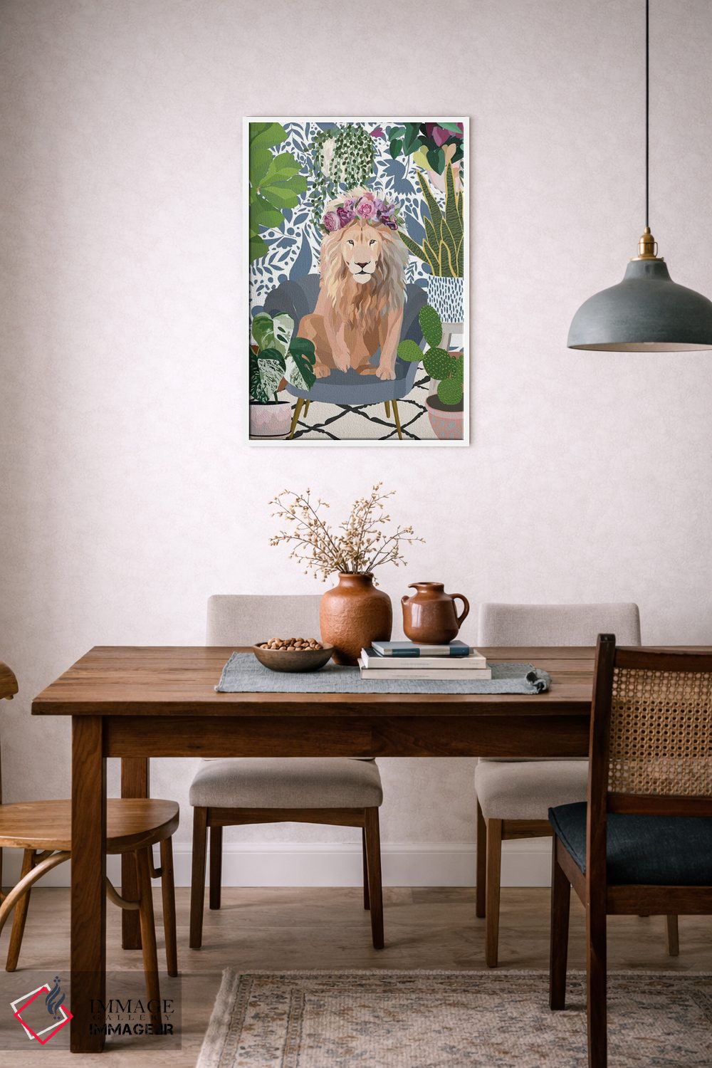تابلو دکوراتیو شیر با گیاهان خانگی اثر سارا مانوفسکی - D6W