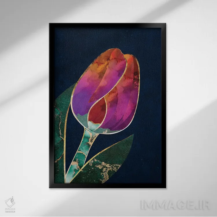 تابلو مدرن لاله فلزی اثر سارا مانوفسکی - نمای قابدار مشکی