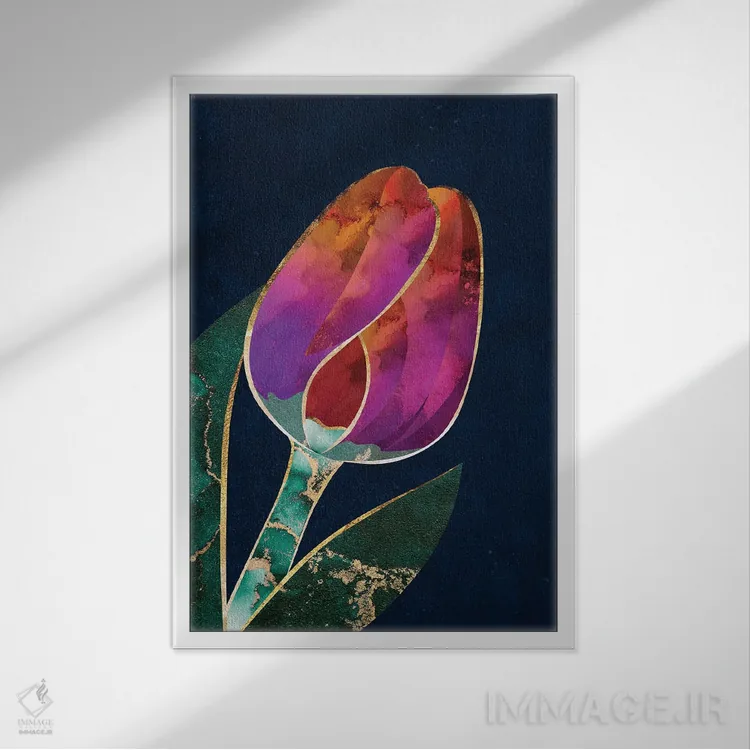 تابلو مدرن لاله فلزی اثر سارا مانوفسکی - نمای قابدار سفید