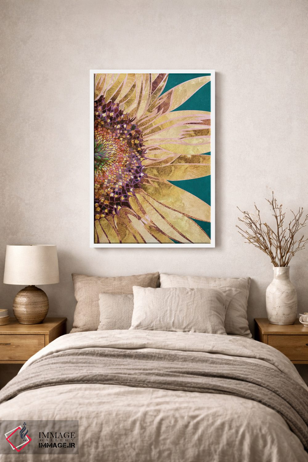 تابلو دکوراتیو آفتابگردان طلایی و سبز اثر سارا مانوفسکی - D1W