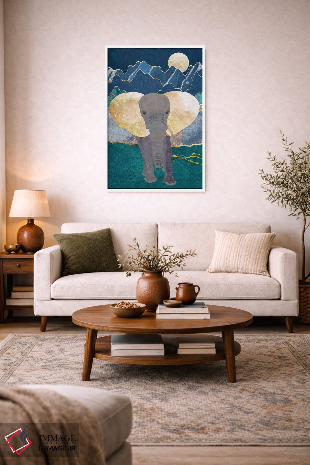 تابلو مدرن فیل باشکوه در کوه های مهتابی اثر سارا مانوفسکی - D3W