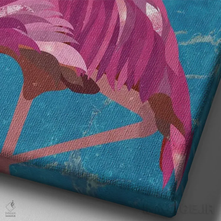 تابلو دکوراتیو فلامینگو در ساحل اثر سارا مانوفسکی - نمای نزدیک بافت بوم