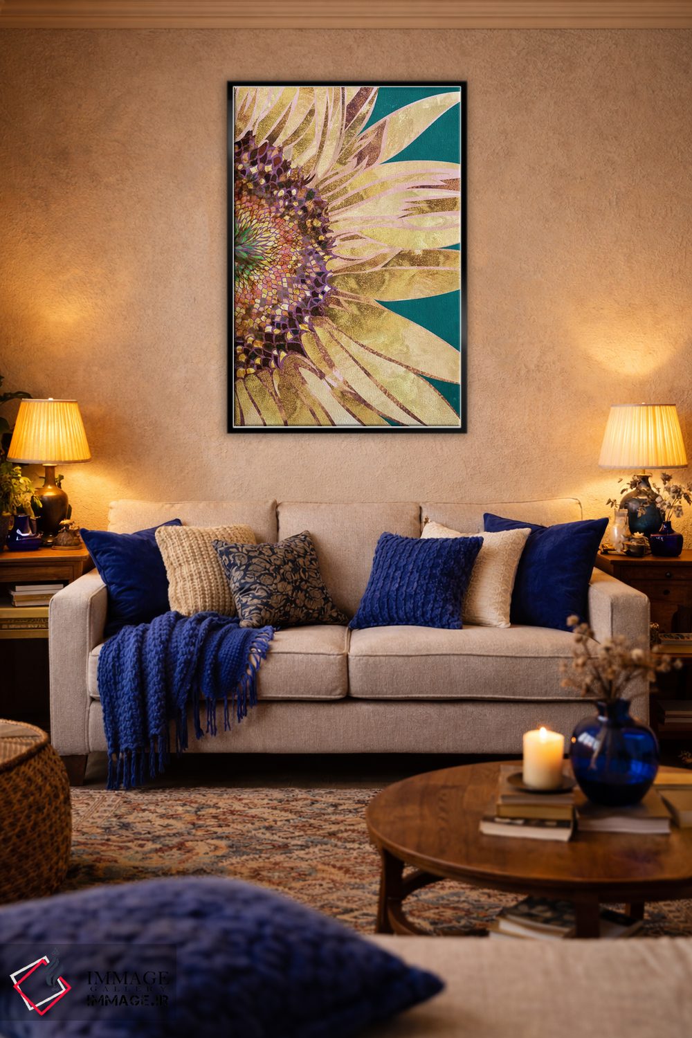 تابلو دکوراتیو آفتابگردان طلایی و سبز اثر سارا مانوفسکی - D5B