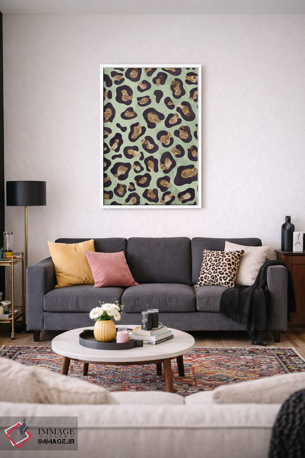 تابلو دکوراتیو نقش پلنگی سبز طلایی اثر سارا مانوفسکی - D2W