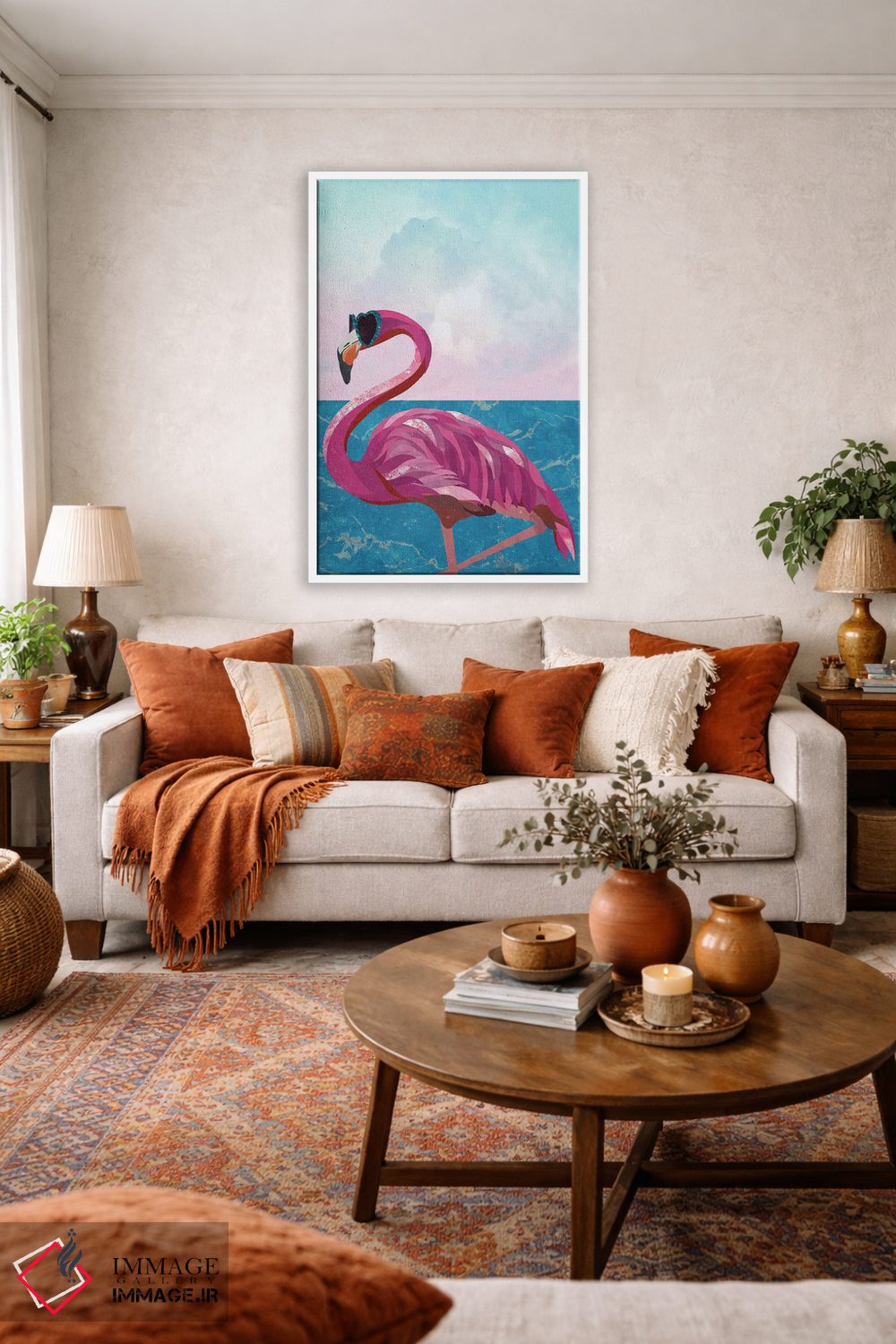 تابلو دکوراتیو فلامینگو در ساحل اثر سارا مانوفسکی - D1W