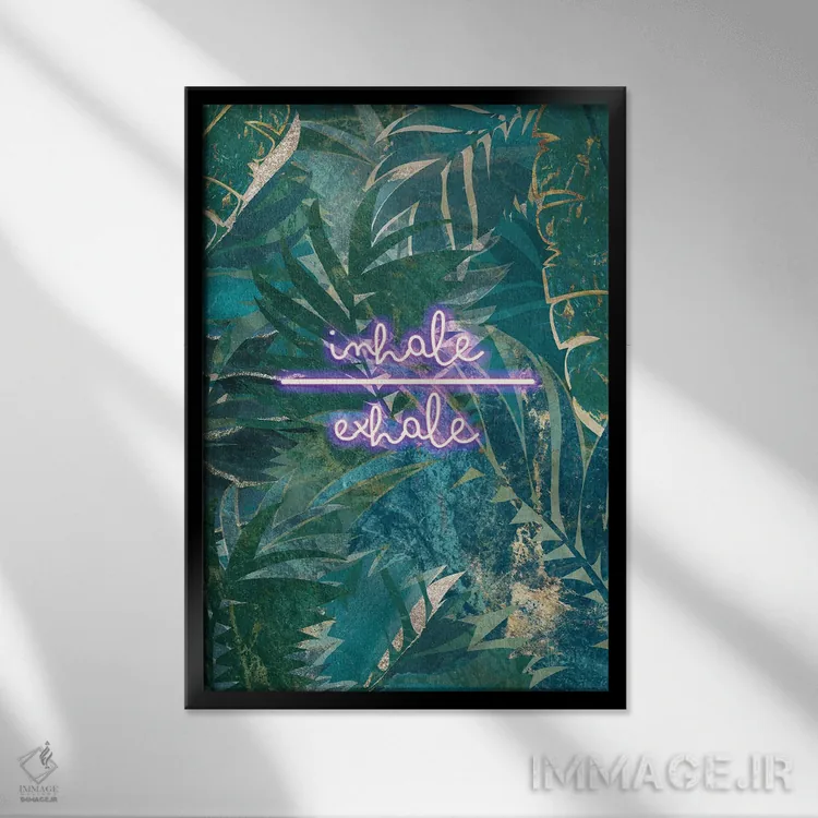 تابلو دکوراتیو جنگل نئونی: دم و بازدم ۱ اثر سارا مانوفسکی - نمای قابدار مشکی