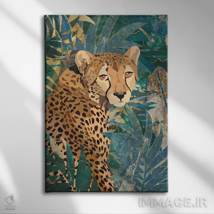 تابلو دکوراتیو یوزپلنگ در جنگل اثر سارا مانوفسکی - نمای روبهرو روی دیوار