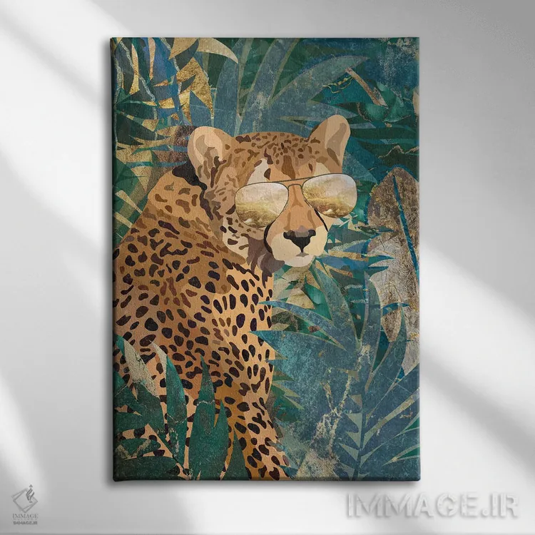 تابلو دکوراتیو یوزپلنگ باحال در جنگل اثر سارا مانوفسکی - نمای روبهرو روی دیوار