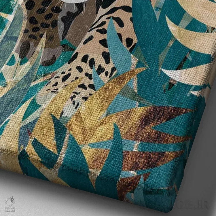 تابلو دکوراتیو پلنگ در جنگل اثر سارا مانوفسکی - نمای نزدیک بافت بوم