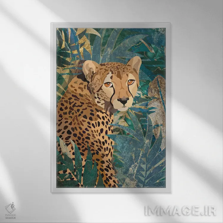 تابلو دکوراتیو یوزپلنگ در جنگل اثر سارا مانوفسکی - نمای قابدار سفید