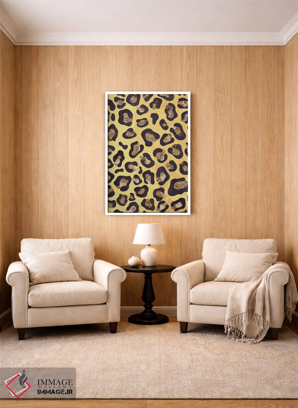 تابلو دکوراتیو نقش پلنگی زرد طلایی اثر سارا مانوفسکی - D1W