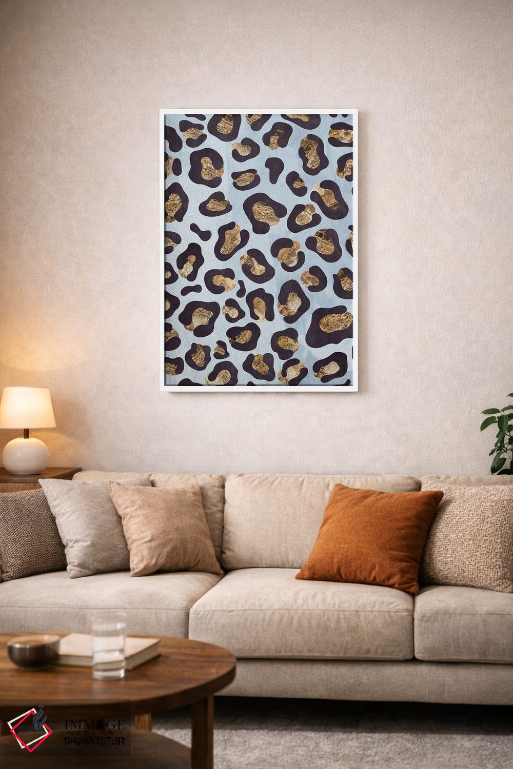تابلو دکوراتیو نقش پلنگی آبی طلایی اثر سارا مانوفسکی - D4W