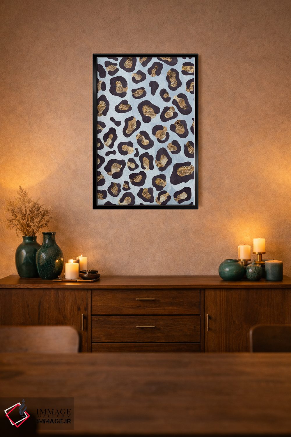 تابلو دکوراتیو نقش پلنگی آبی طلایی اثر سارا مانوفسکی - D3B