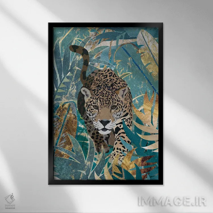 تابلو دکوراتیو پلنگ در جنگل اثر سارا مانوفسکی - نمای قابدار مشکی