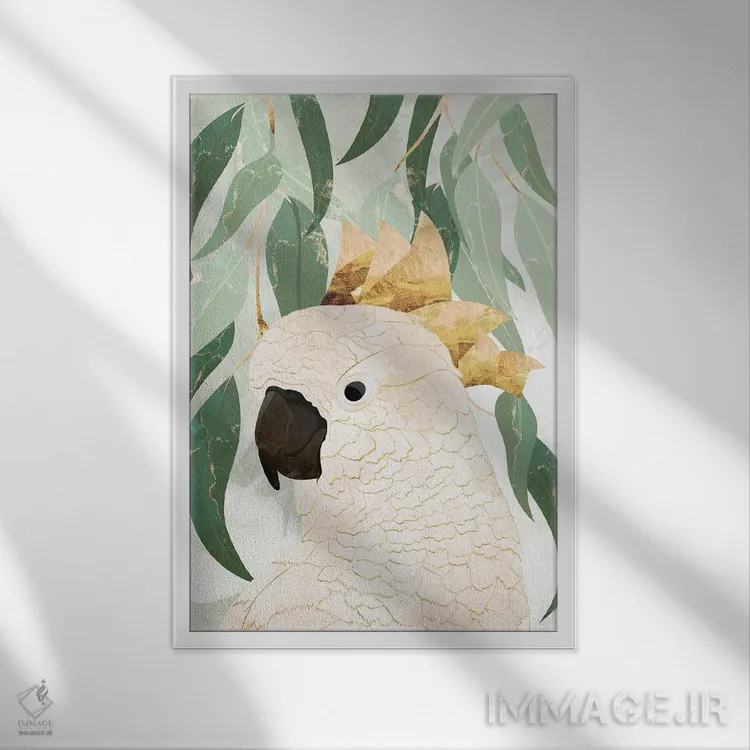 تابلو مینیمال طوطی کاکاتو اپرای سیدنی اثر سارا مانوفسکی - نمای قابدار سفید