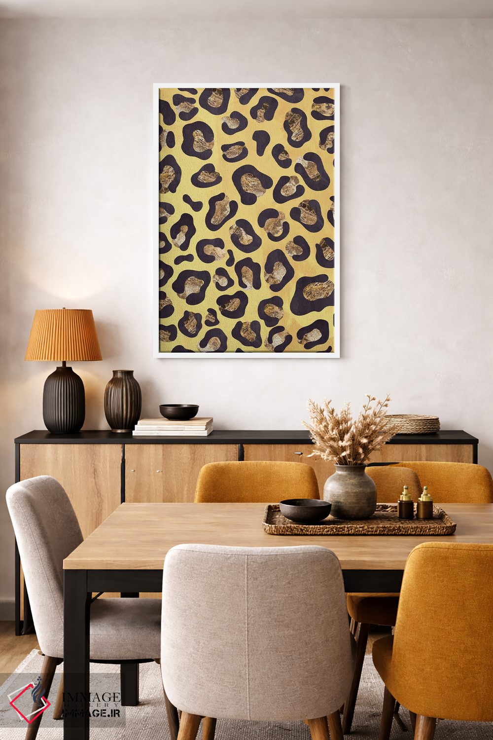 تابلو دکوراتیو نقش پلنگی زرد طلایی اثر سارا مانوفسکی - D3W