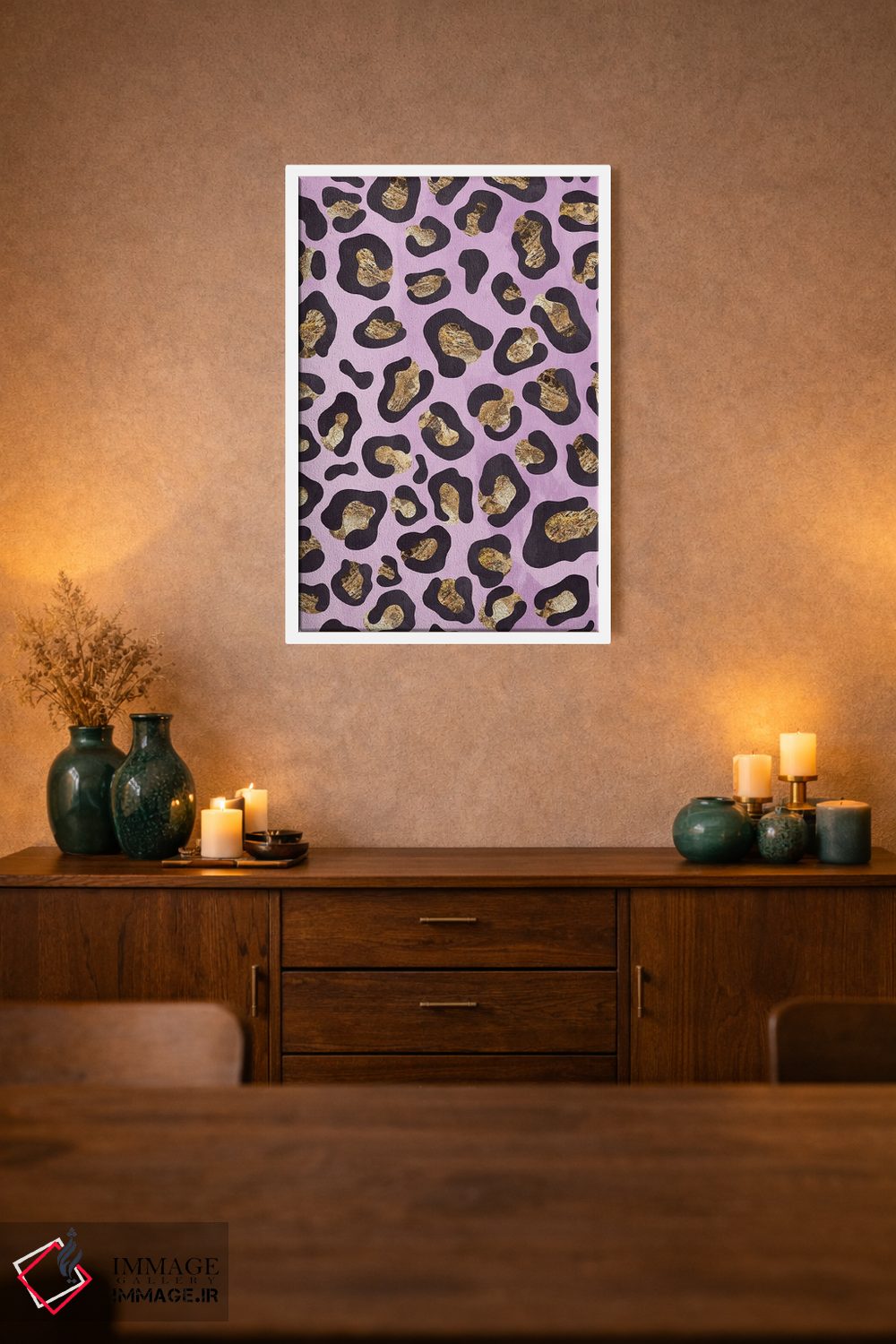 تابلو دکوراتیو نقش پلنگی صورتی طلایی اثر سارا مانوفسکی - D1W