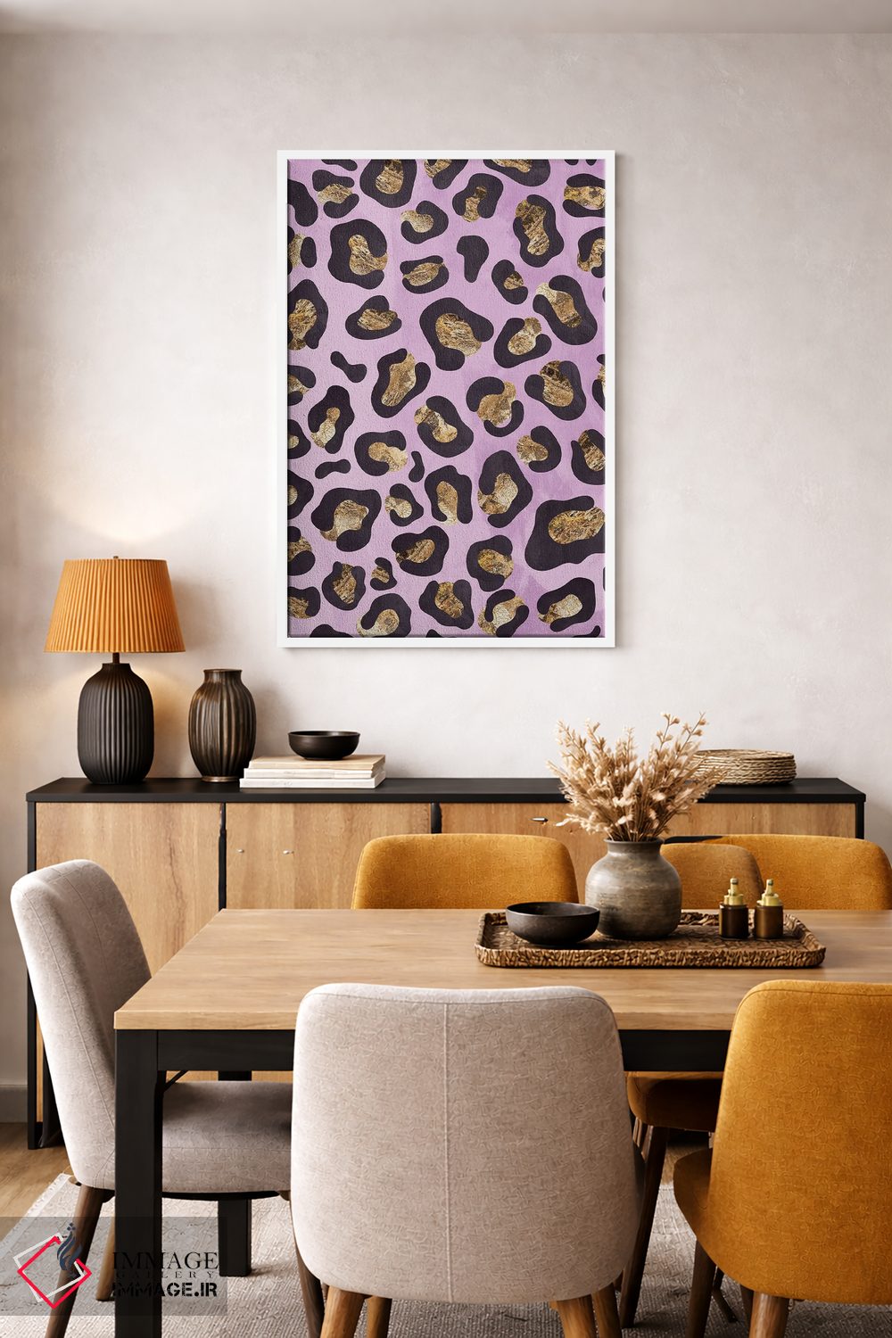 تابلو دکوراتیو نقش پلنگی صورتی طلایی اثر سارا مانوفسکی - D4W