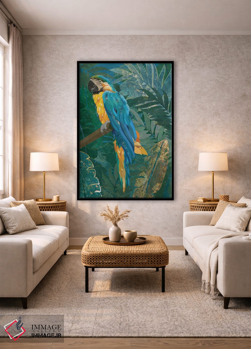 تابلو دکوراتیو طوطی ماکائو در جنگل اثر سارا مانوفسکی - D1B