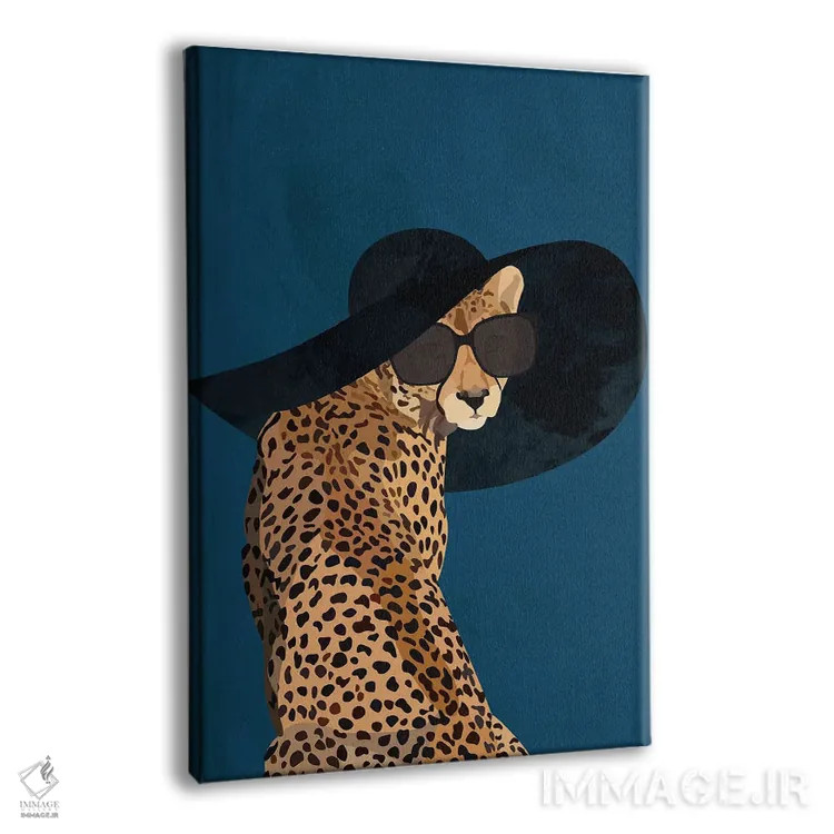 تابلو مینیمال یوزپلنگ مدرن با کلاه آفتابی اثر سارا مانوفسکی - نمای پرسپکتیو محصول