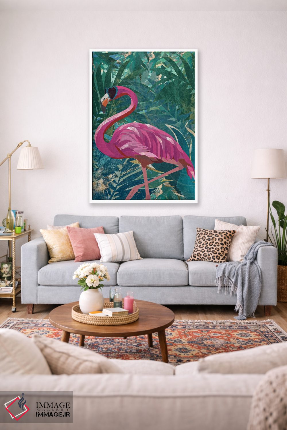 تابلو دکوراتیو فلامینگو در جنگل بارانی استوایی اثر سارا مانوفسکی - D1W