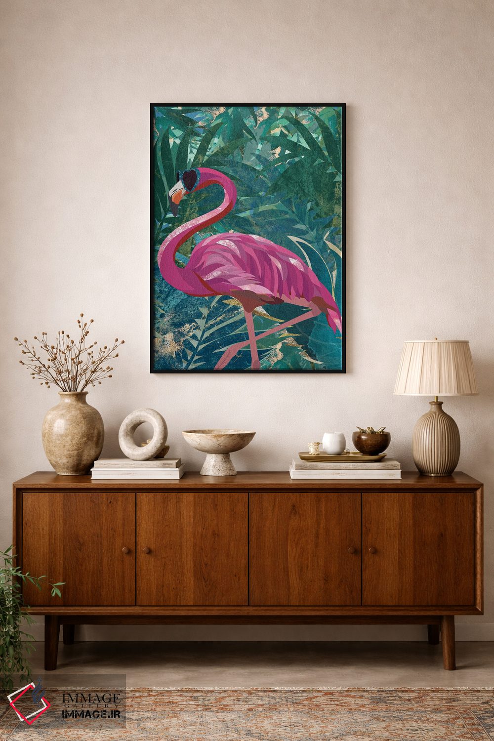 تابلو دکوراتیو فلامینگو در جنگل بارانی استوایی اثر سارا مانوفسکی - D2B