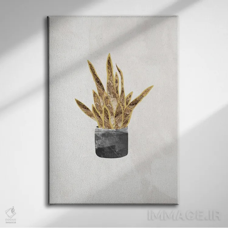 تابلو مینیمال گیاه سانسوریا طلایی اثر سارا مانوفسکی - نمای روبهرو روی دیوار