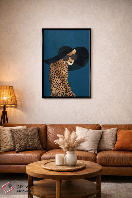 تابلو مینیمال یوزپلنگ مدرن با کلاه آفتابی اثر سارا مانوفسکی - D4B