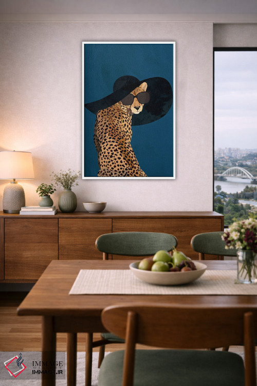 تابلو مینیمال یوزپلنگ مدرن با کلاه آفتابی اثر سارا مانوفسکی - D6W