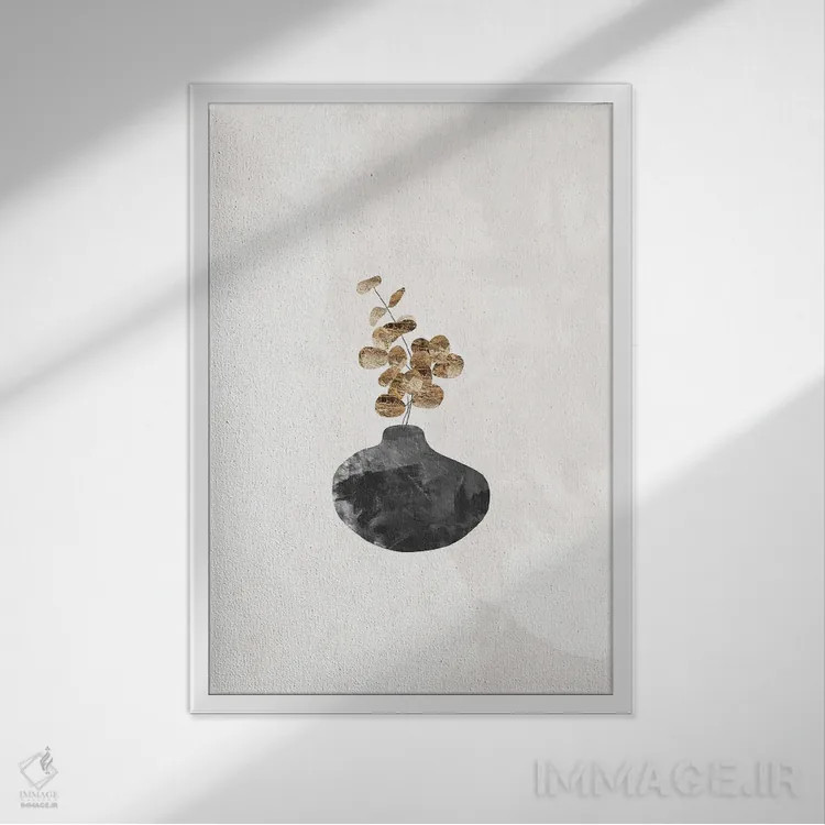 تابلو مینیمال گیاه اکالیپتوس طلایی I اثر سارا مانوفسکی - نمای قابدار سفید