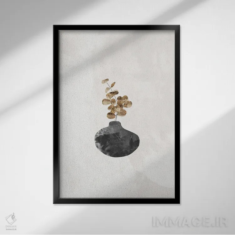تابلو مینیمال گیاه اکالیپتوس طلایی I اثر سارا مانوفسکی - نمای قابدار مشکی