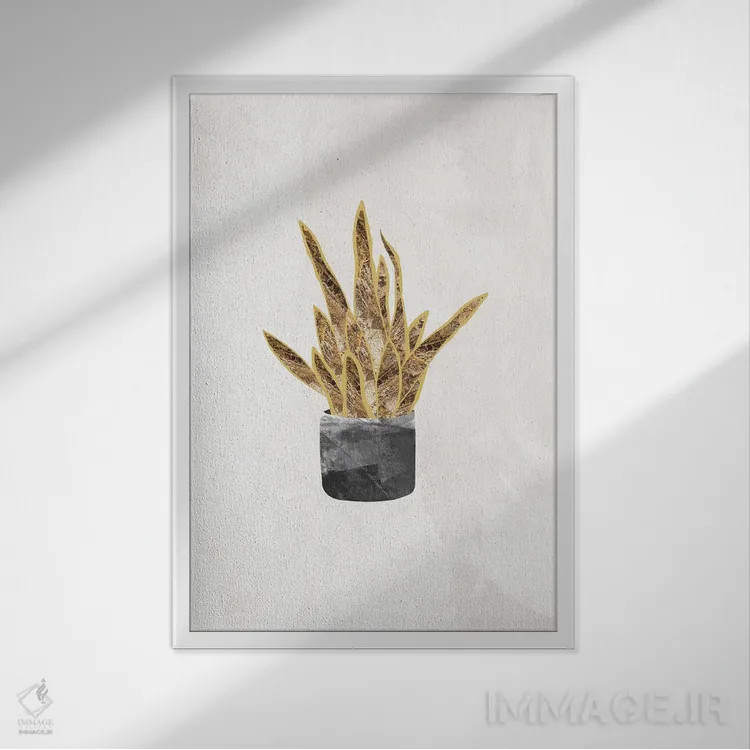 تابلو مینیمال گیاه سانسوریا طلایی اثر سارا مانوفسکی - نمای قابدار سفید