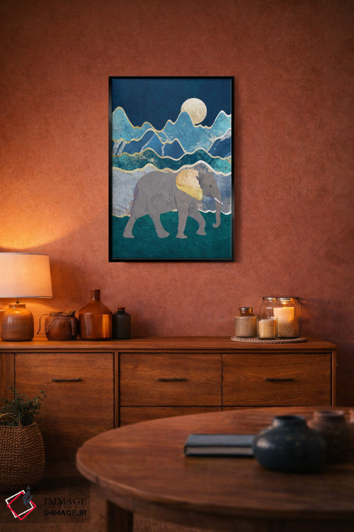 تابلو مدرن فیل باشکوه در حال قدم زدن در نور ماه اثر سارا مانوفسکی - D4B