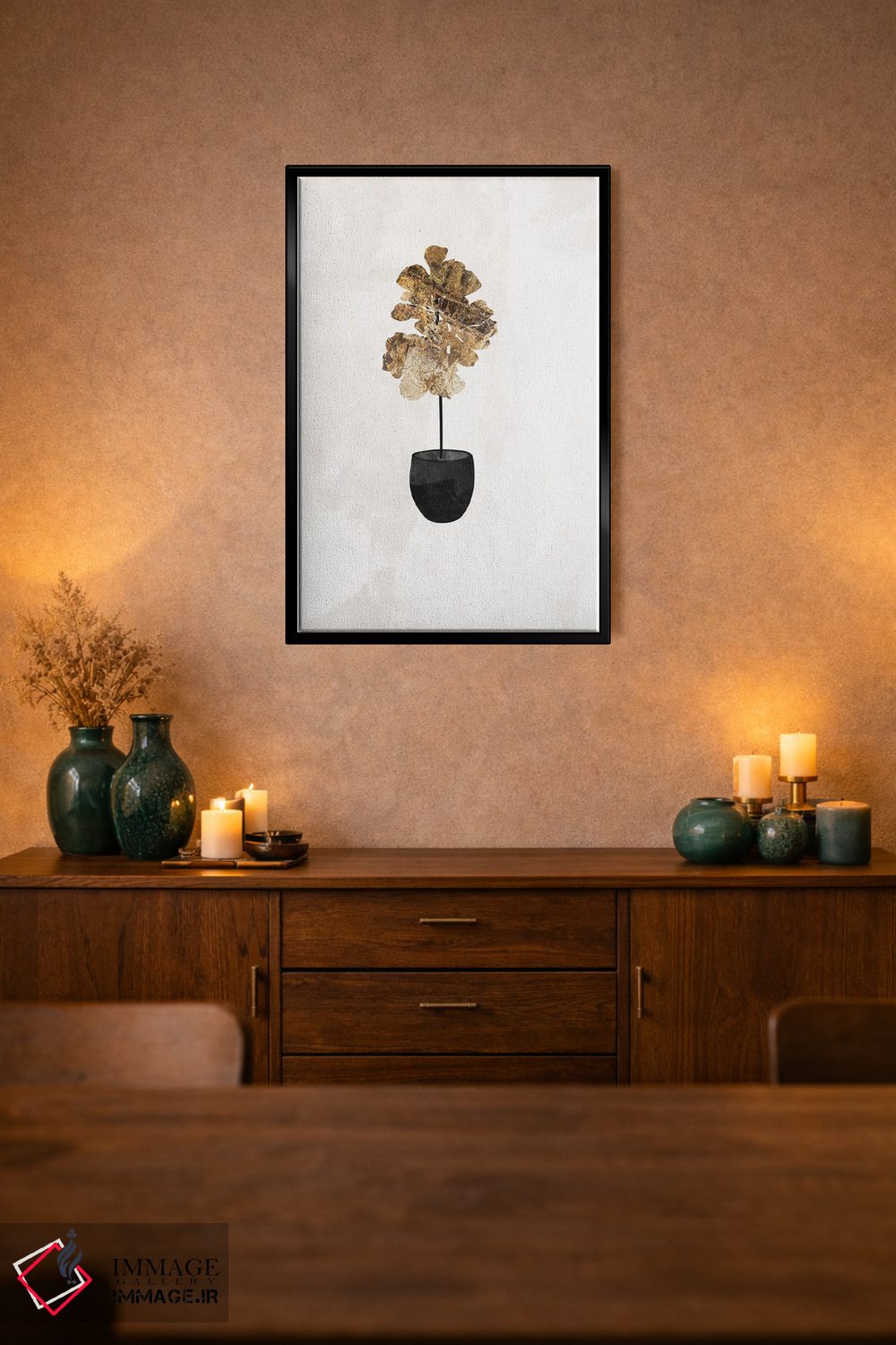 تابلو مینیمال گیاه انجیر فیدل لیف طلایی اثر سارا مانوفسکی - D2B