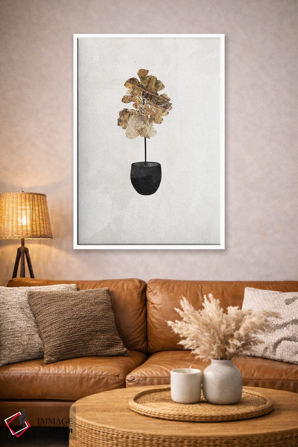 تابلو مینیمال گیاه انجیر فیدل لیف طلایی اثر سارا مانوفسکی - D3W