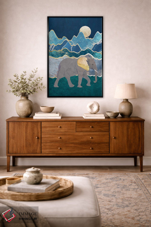 تابلو مدرن فیل باشکوه در حال قدم زدن در نور ماه اثر سارا مانوفسکی - D3B