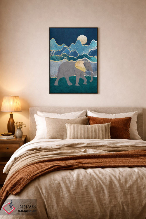 تابلو مدرن فیل باشکوه در حال قدم زدن در نور ماه اثر سارا مانوفسکی - D6B
